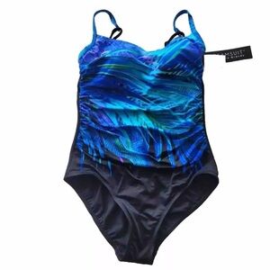 Dreamsuit by Miracle Brands Blue Slimming Tummy Control One Piece Swimsuit New!